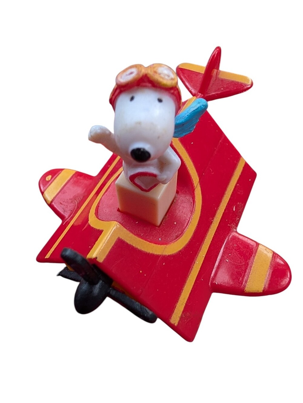 Vintage Peanuts Snoopy Red Barron Pilot Push Down Car